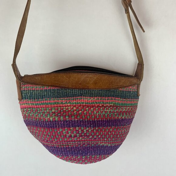 Woven Sisal Bag Purse Leather Strap Market Hippie Boho Festival Handmade Jute - Picture 1 of 12
